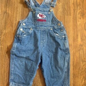 90s Y2K Chiefs football Kids Blue Denim Overalls